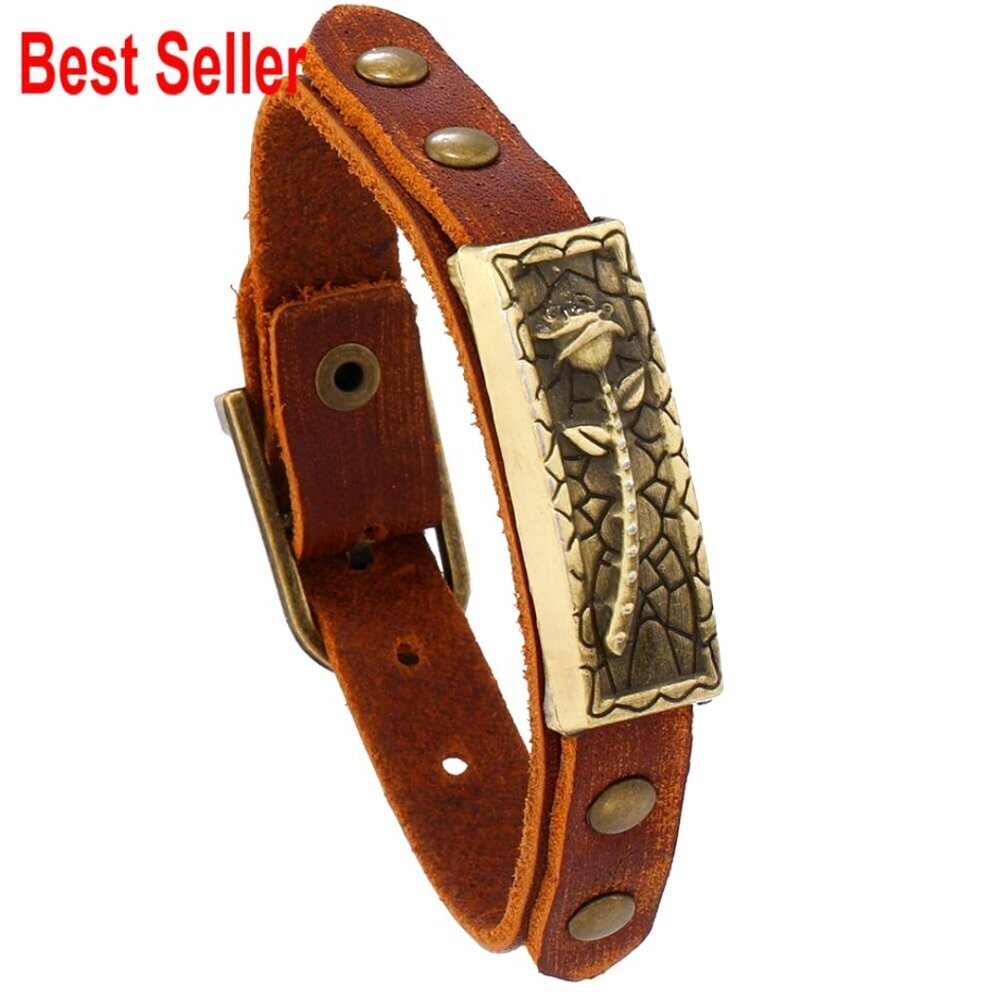 Vintage Leather Bracelet with Metal Buckle Clasp Adjustable Unisex